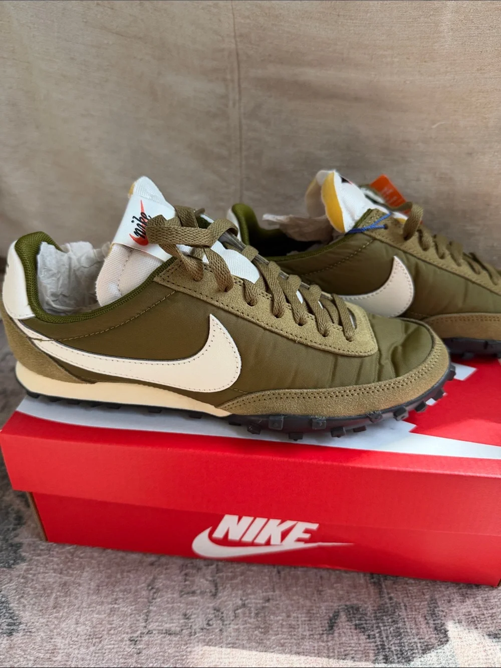 Nike Olive Green and White Waffle Racer Sneakers Moon shoes